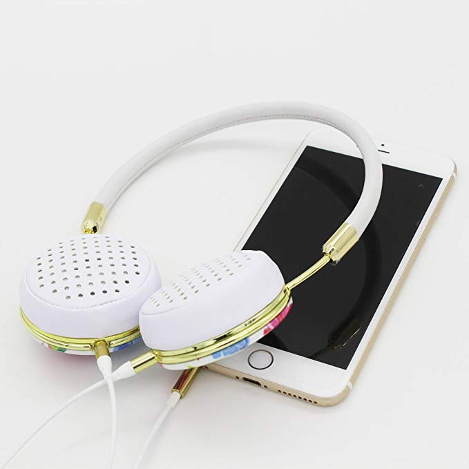 white flower pattern headphone